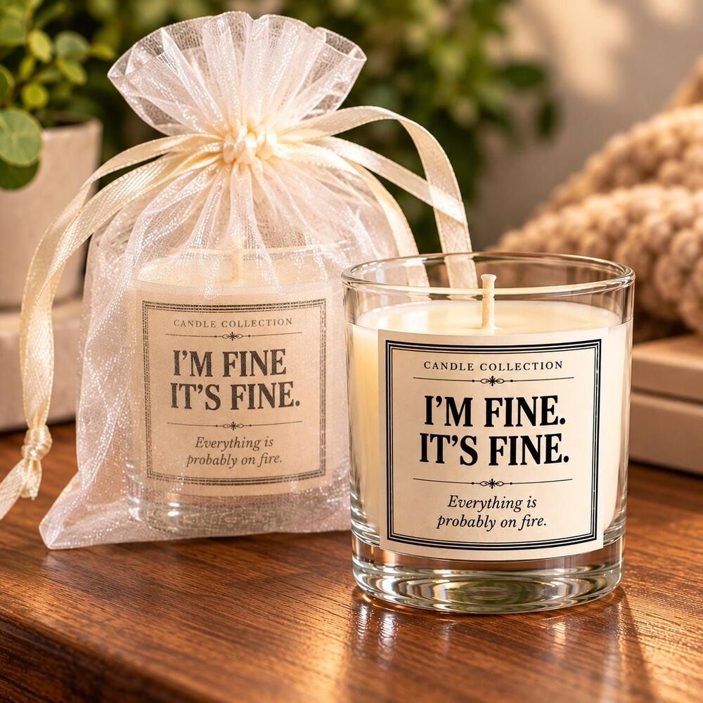 Its Fine. Im Fine. Vanilla Scented Candle Glass Vase with Gift Bag - Picture 4 of 5